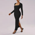 cross-border chic chanel-style square neck dress - autumn/winter slim-fit bodycon maxi dress for women