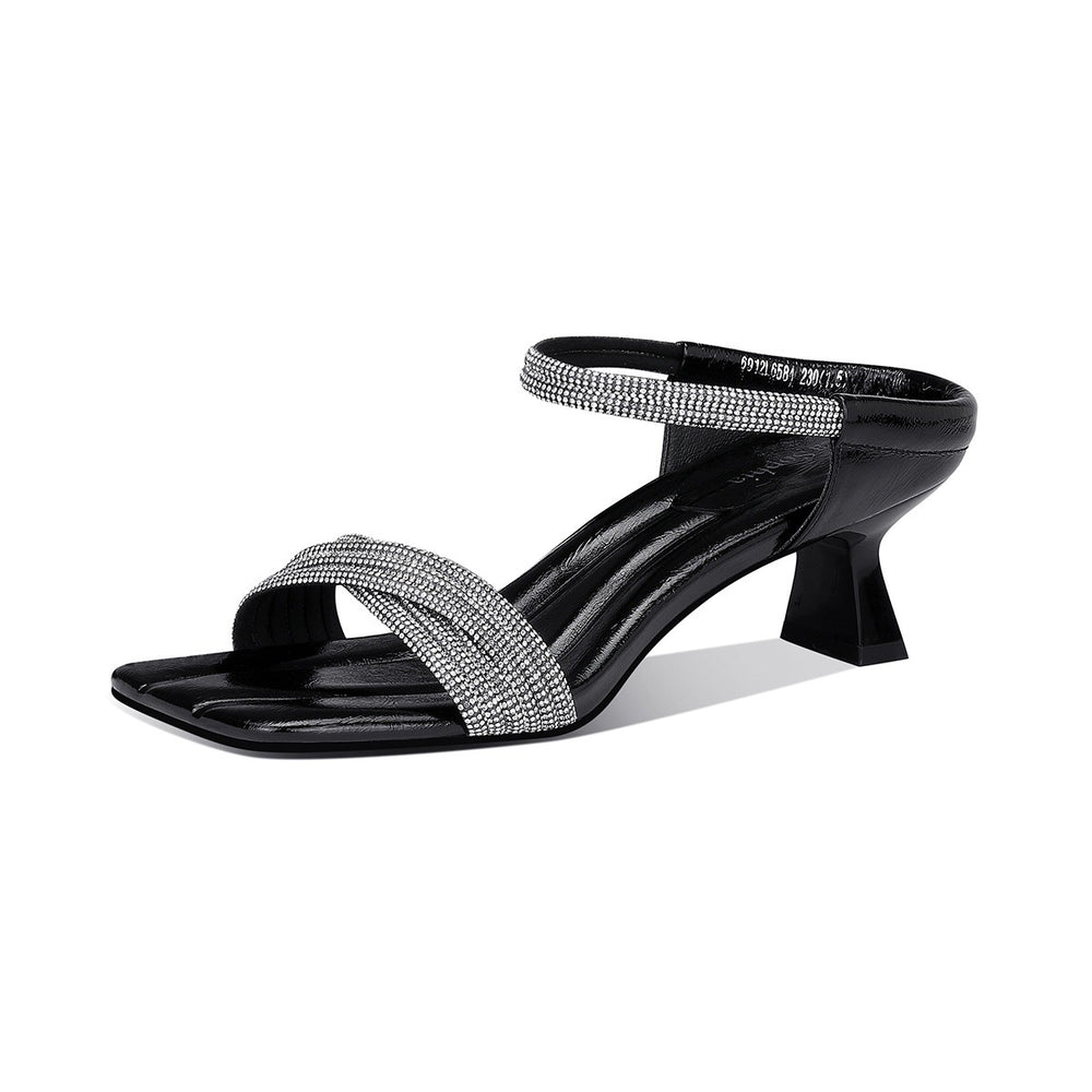 Square toe high heel slippers women's 2026 summer new fashion outwear rhinestone thick heel with skirt fairy sandals