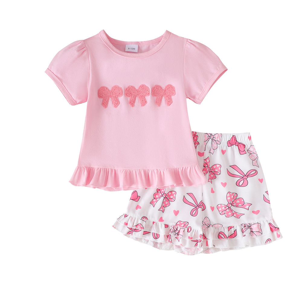 Amazon fashion summer new girls baby cute pattern short sleeve t-shirt printingshortscasual children's clothing suit