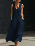 european and american women's summer cross-border  independent station vacation casual v neck sleeveless linen tank top