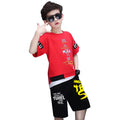 Boys' clothing set:  new kids' boys' sports short-sleeve two-piece outfit - trendy letter print for mid-to-large children