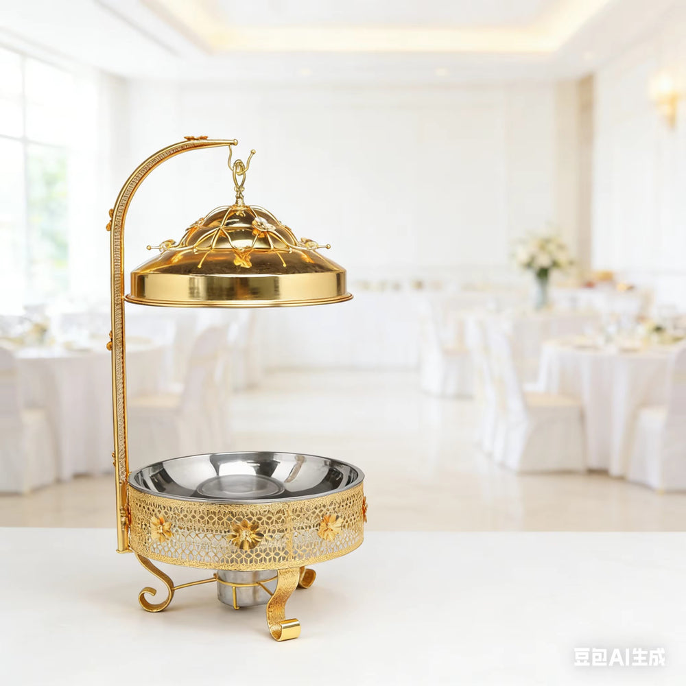 Luxury pattern stainless steel buffet warmer - 8l hanging lid buffet stove - hotel-grade insulated pot
