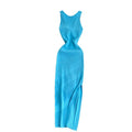 European and american style ins women's summer new sexy twist knot cleavage-enhancing hollow-out fashion two-way knitted dress