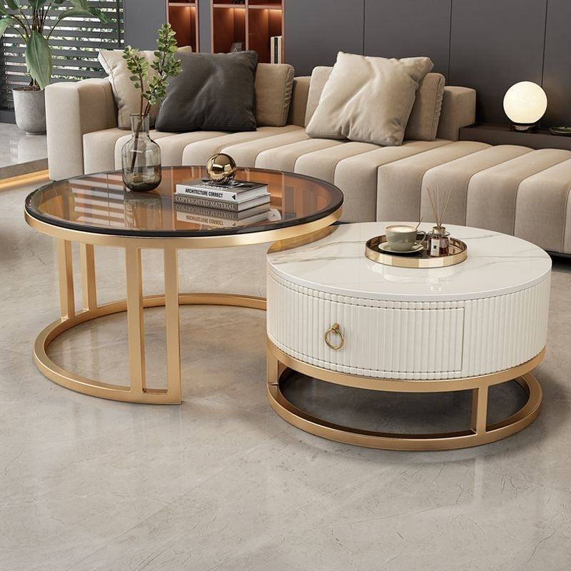 Rock slab coffee table living room for homecasual modern small apartment new arrivalaccessible luxury double-layer telescopic round side table tea table