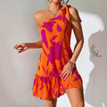 Shipped: cross-border fashionable european and american style sexy off-the-shoulder floral midi dress with ribbon trim