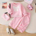 cross-border hot seller: autumn new bowknot sweatshirt crewneck set - three-piece outfit with pants and matching bag