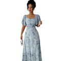 cross-border  hot-selling european and american style square neck puff sleeve floral dress
