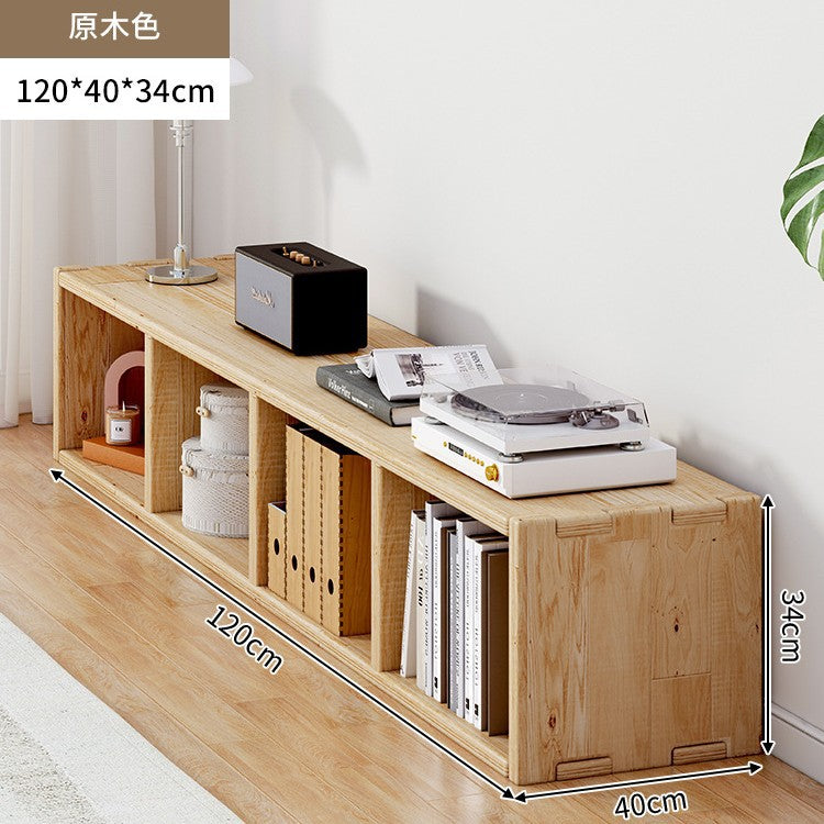 Solid wood bookshelf shelf floor-to-wall combination lattice cabinet living room kindergarten storage low household bookcase