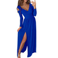 new arrivals for independent stores, , and : women's long-sleeved v-neck solid color dress with slit hem - autumn/winter collection