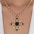 Imitation pearl cross necklace wholesale european and american cross-border pendant niche eight-pointed star retro beaded chain clavicle chain