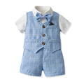 New british style boys' summer short-sleeve outfit: plaid vest suit for kids, perfect for baby's first birthday or special occasion