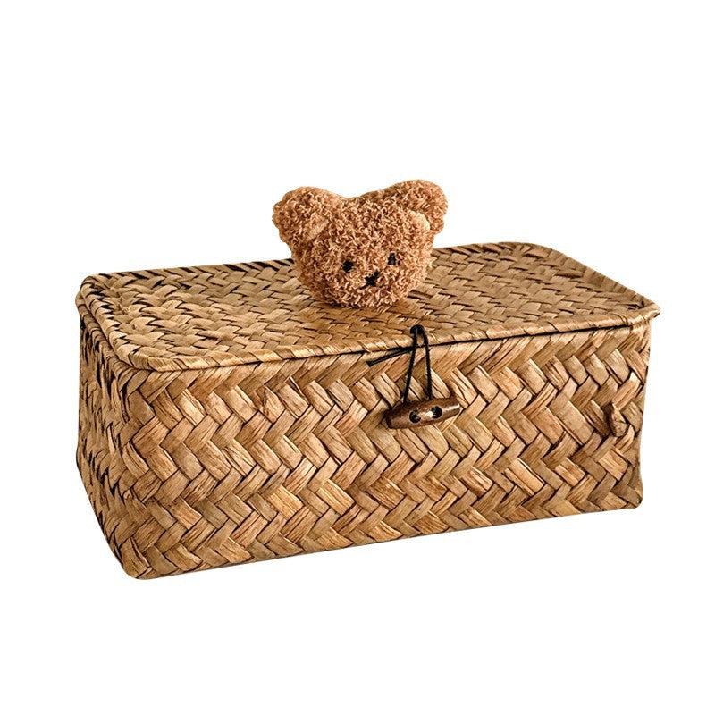 Rattan storage basket desktop storage box cosmetics miscellaneous woven storage basket storage box with lid snack box