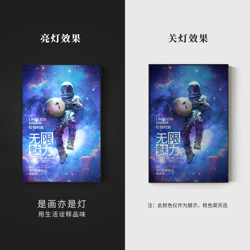 Trend billiard room luminous decorative painting imitation abyss mirror cyberpunk astronaut hanging painting billiard hall luminous lamp painting