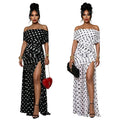 C7743 cross-border   fashion women's polka dot slit party vacation bodycon dress