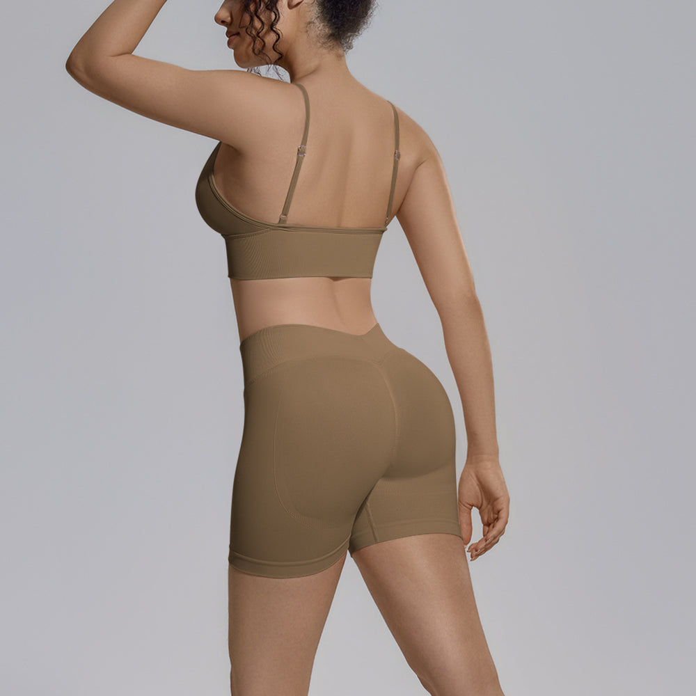 seamless pure color beautiful back tight breathable short high elastic yoga suit sports running fitness yoga suit