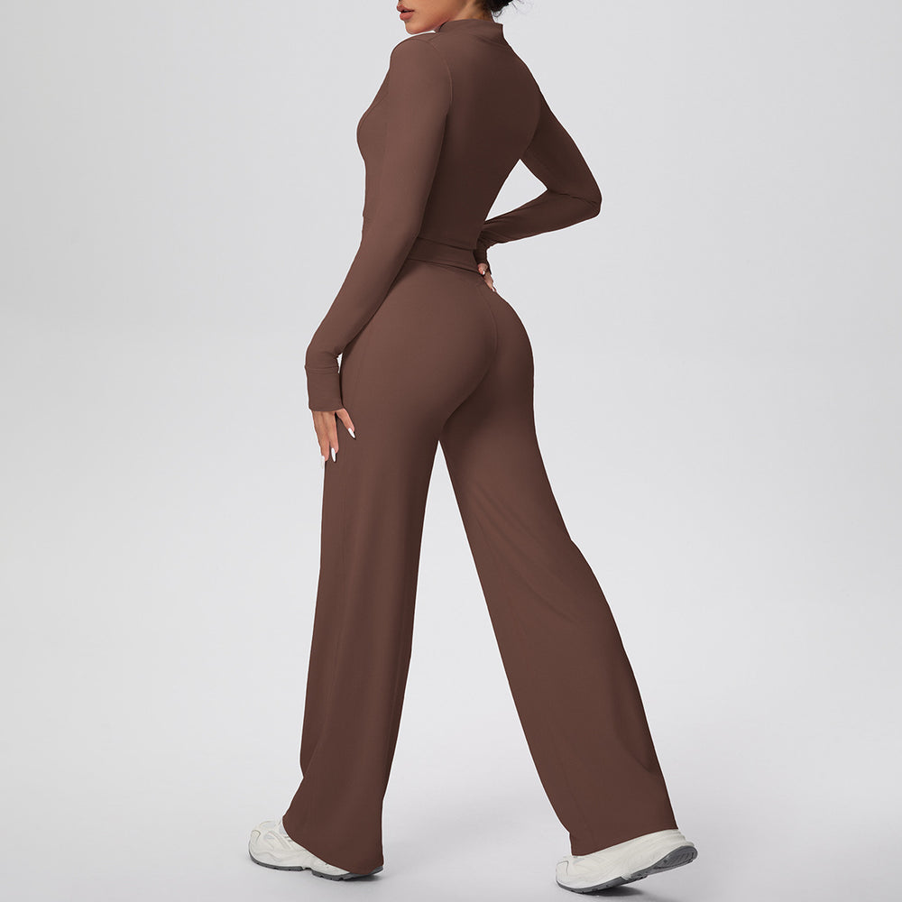 brushed tight drawstring halter vest wide-leg long three-piece set sports running fitness yoga suit