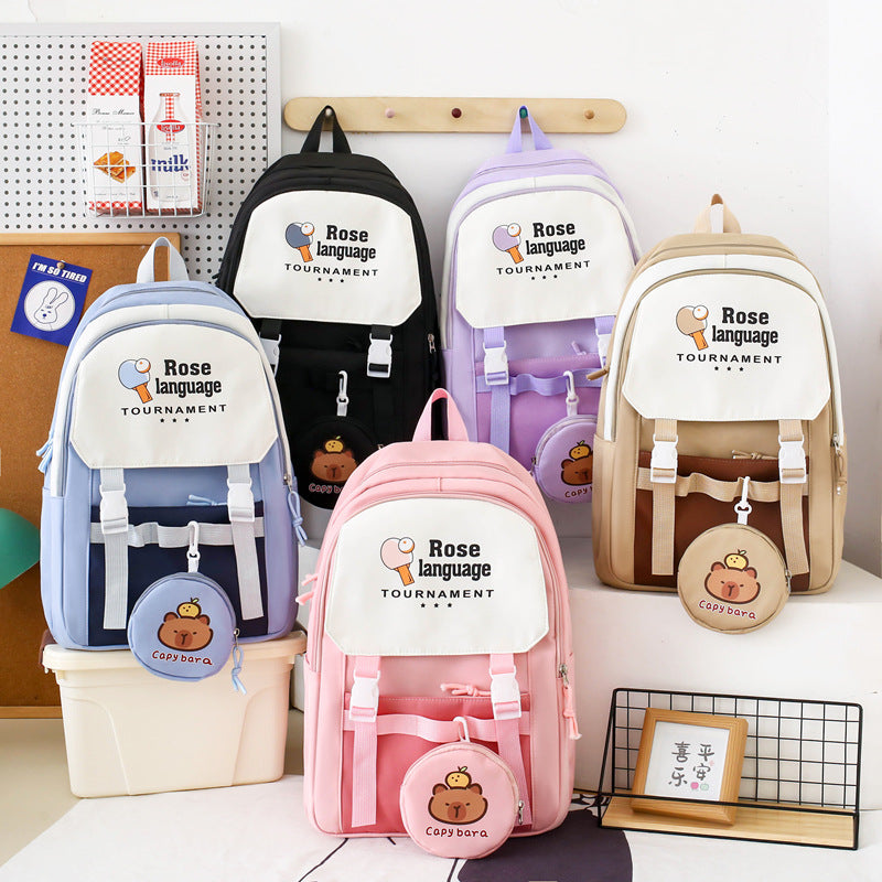 School bag female primary and secondary school students bag large capacity backpack tutoring bag new Korean version ins cartoon casual backpack