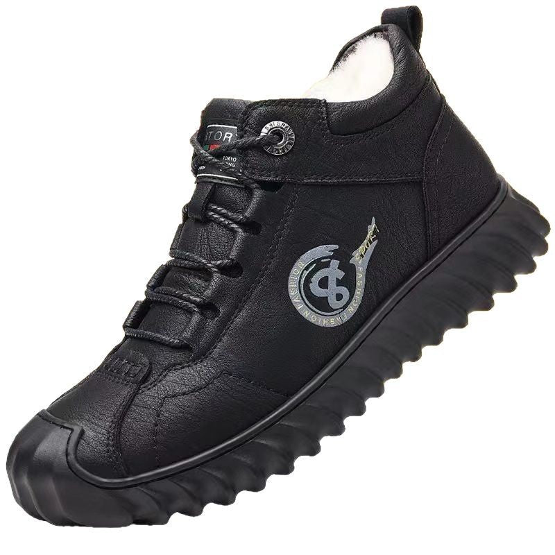 Men's winter warm cotton shoes - fleece lined, non-slip, casual high-top cotton shoes for men, elderly cotton shoes, men's leather cotton shoes for seniors