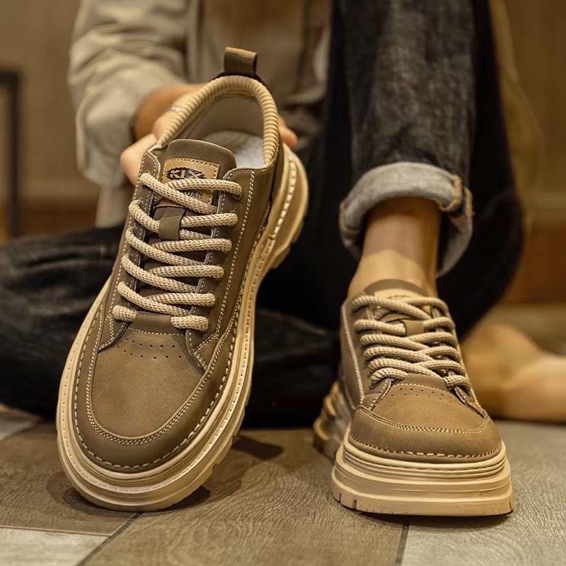 Boots men's high-top autumn winter 2025new arrival british style retro mid-top heightening non-slip genuine leather workwear shoes
