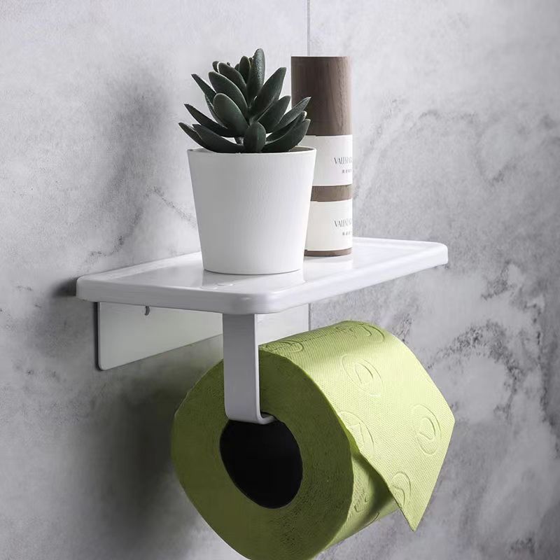 White toilet tissue holder Cross-border non-punching bathroom storage mobile phone rack space aluminum toilet roll holder