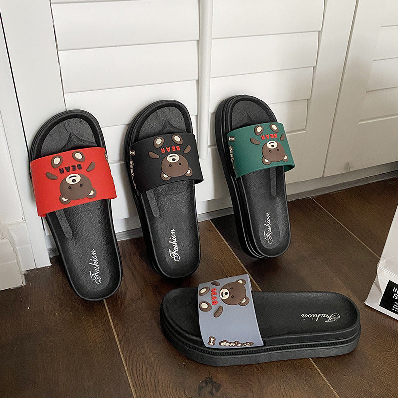 Summer high heel platform slippers women's outdoor new cute cartoon bear height increasing non-slip sandals women's fashion shoes