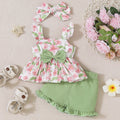 baby sling suit for baby girls 0-2 years old fashion flower sling cute cotton shorts three-piece set for summer