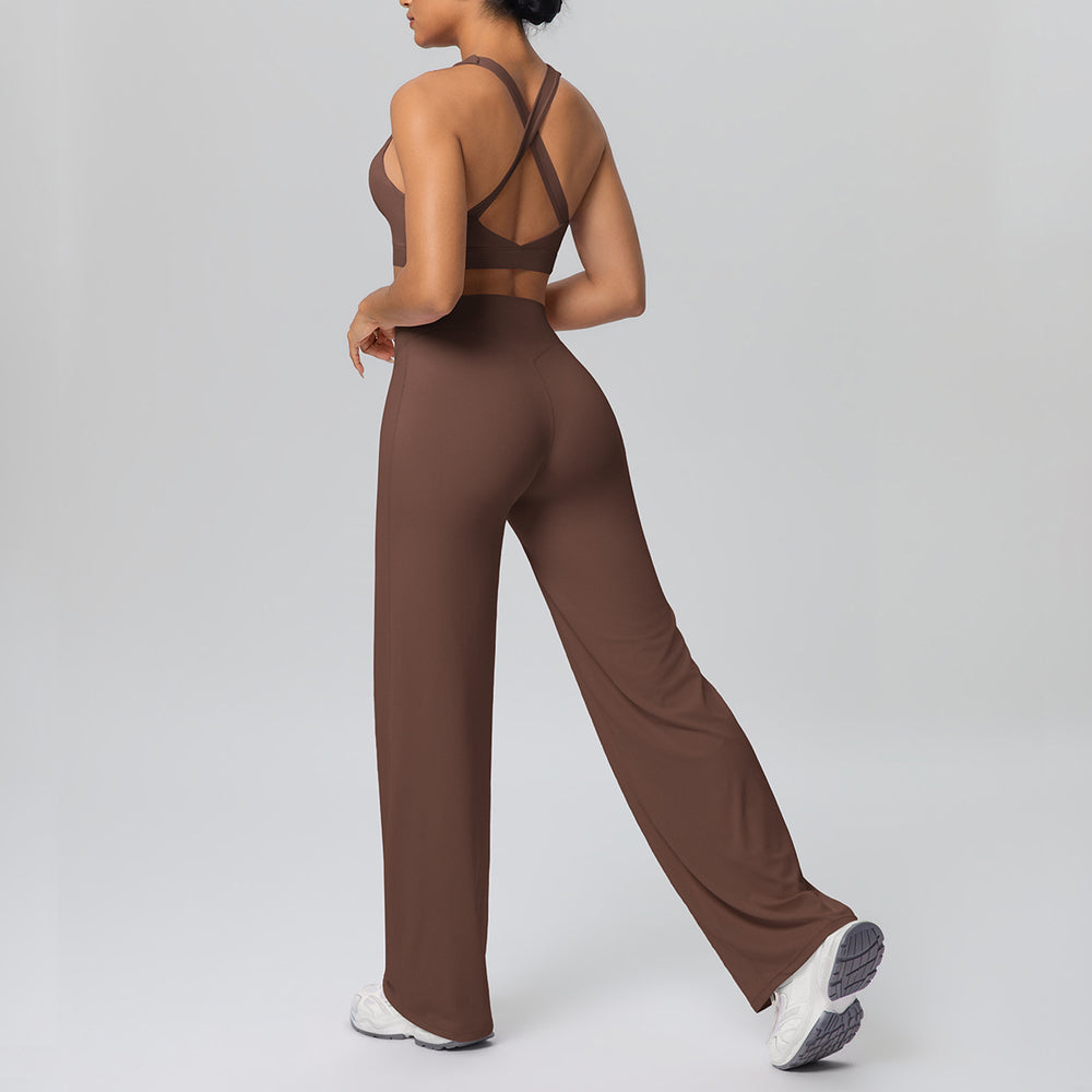 fashionpure color double-sided brushed back cross sports intimates yoga suit running fitness two-piece set