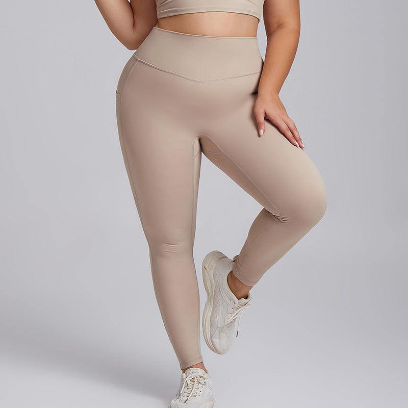 European and american plus size pocket yoga pants - women's high waist butt lifting seamless workout leggings - high elasticity brushed athletic pants