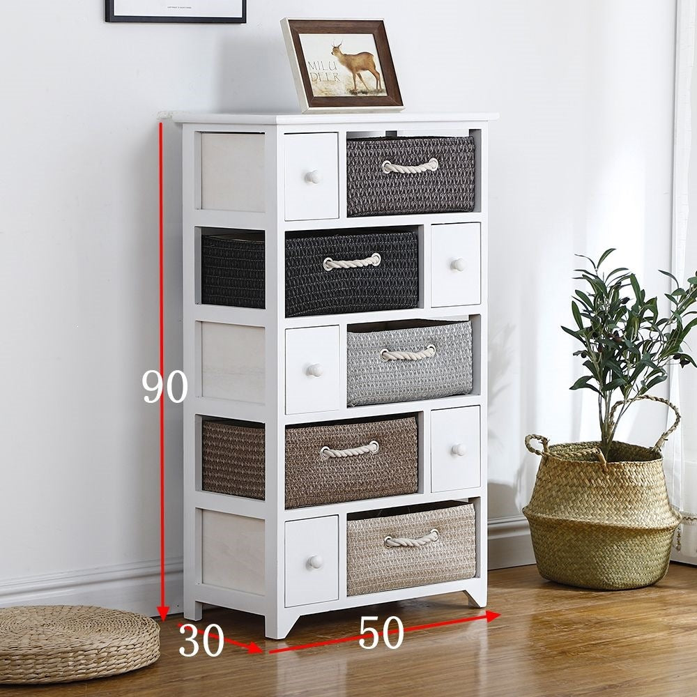 Simple solid wood bedside table casual bedroom bedside table retro storage cabinet drawer cabinet pastoral rattan storage cabinet