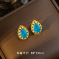 【titanium steel】new blue zircon teardrop luxury necklace and earring set, micro-paved personalized elegant stud earrings and necklace jewelry