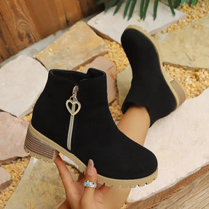 plus size side zipper short boots for women autumn winternew arrival round toe british style thick heel heart metal buckle boots