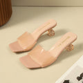 Exportplus sizefrench crystal stiletto square toe one-strap slippers women's outwearnew arrival high-heeled transparent sandals women's slippers