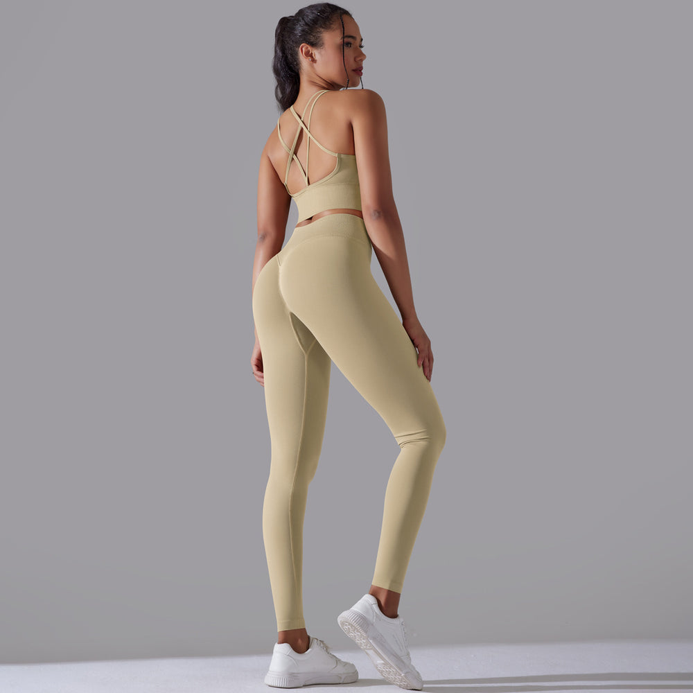 fashionnew arrival seamless knittingpure color beautiful back tight high waist yoga suit running fitness two-piece set
