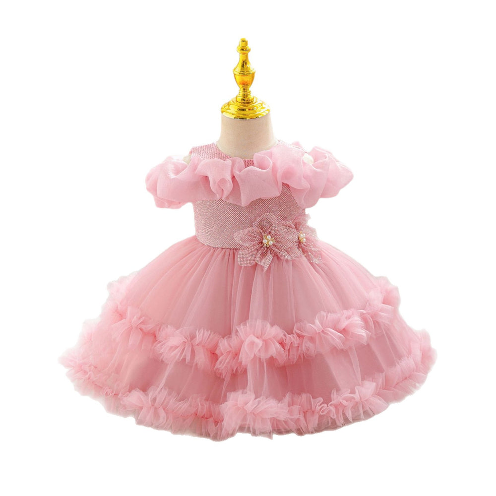 New in stock children's dress floral lace wedding dress princess dress baby girl first birthday dress kids dress