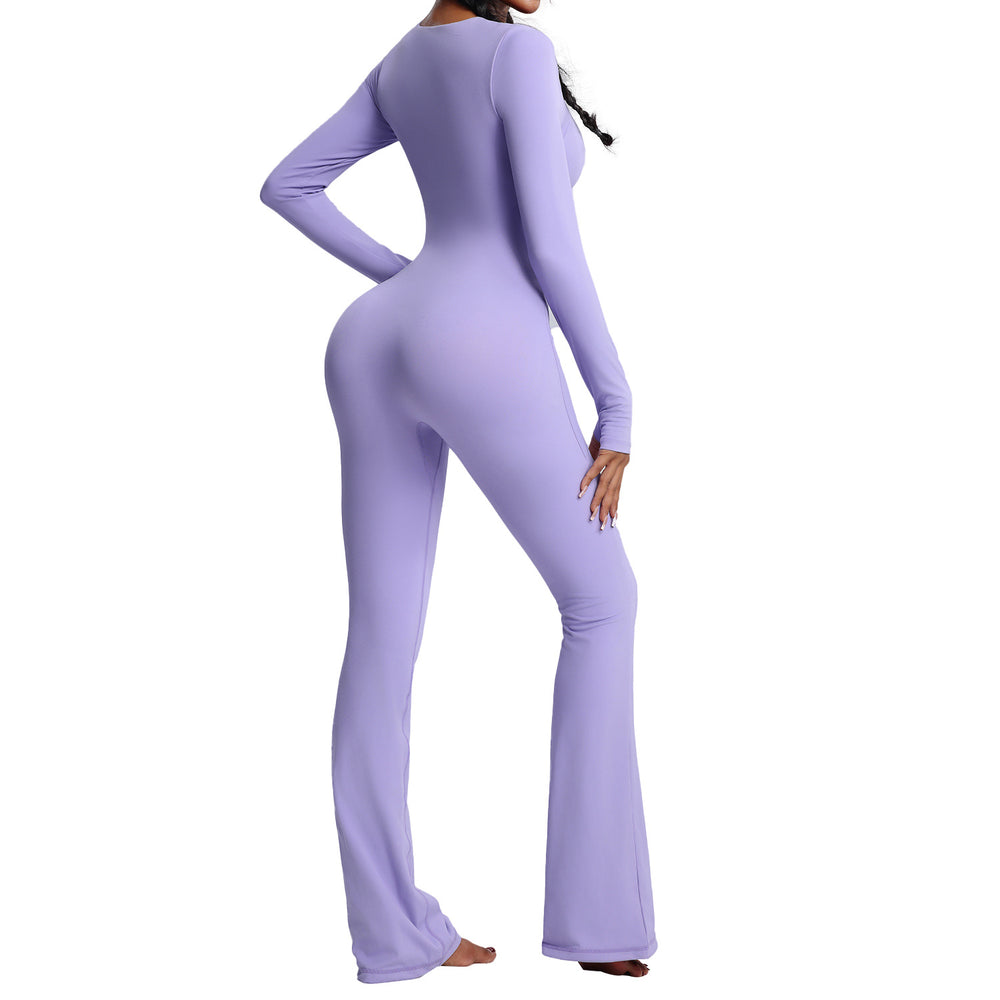 hot-selling one-piece yoga clothes personalizedfall and winter square neck long-sleeved fitness clothes women's dance training one-piece jumpsuit