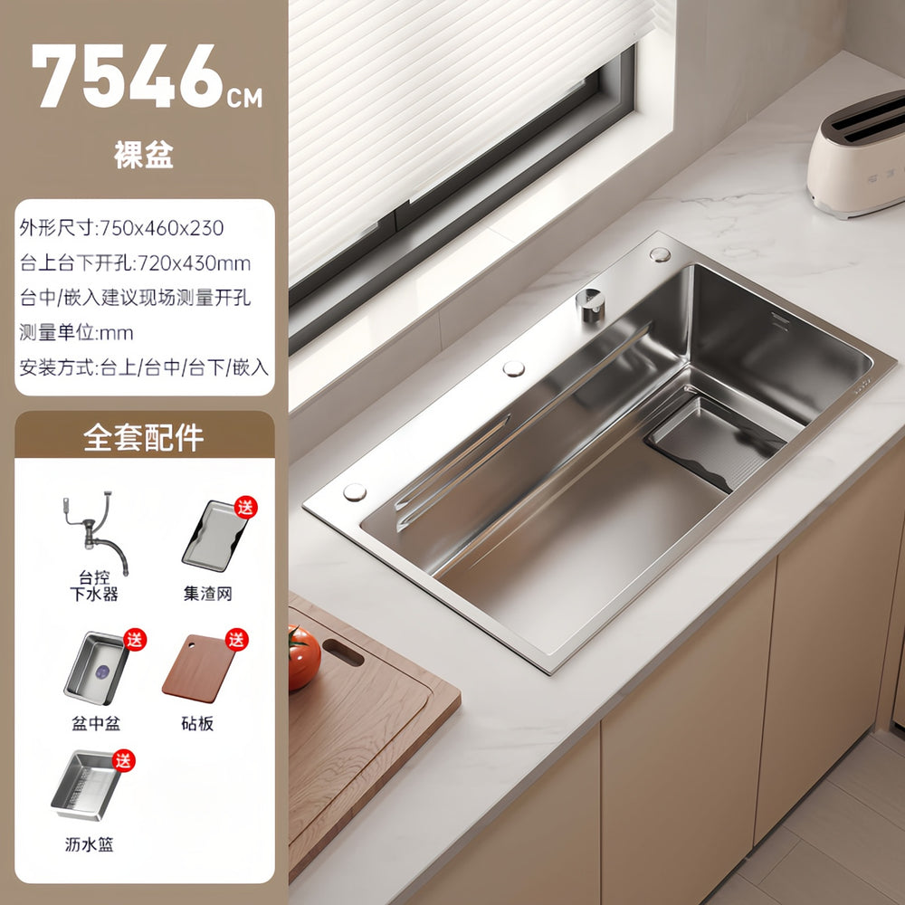 Thickened 5mm slag collection kitchen sink large single slot 304 stainless steel for home vegetable basin countertop middle and lower dishwashing sink
