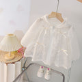 Korean style baby girl summer outfit  new children's summer bowknot jacket little girl princess style hooded coat