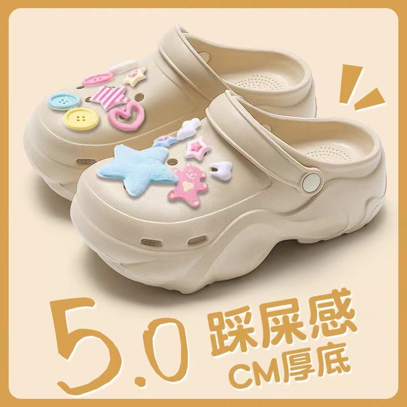 Thick soleeva crocs women's summer outwear 2025new arrivalheight increasing outdoor beach seaside ins toe cap slippers