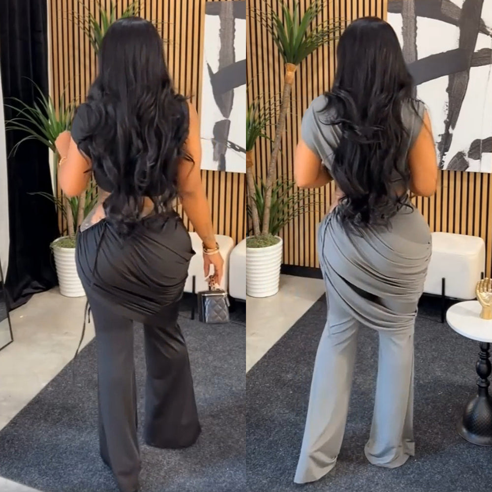 C7528 cross-border   fashion women's casual sleeveless cropped top and pants two-piece set