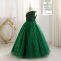 European and american style girls' evening gown - high-end, elegant, long, mesh tutu skirt, off-the-shoulder, sequin embellished, customizable, hot seller
