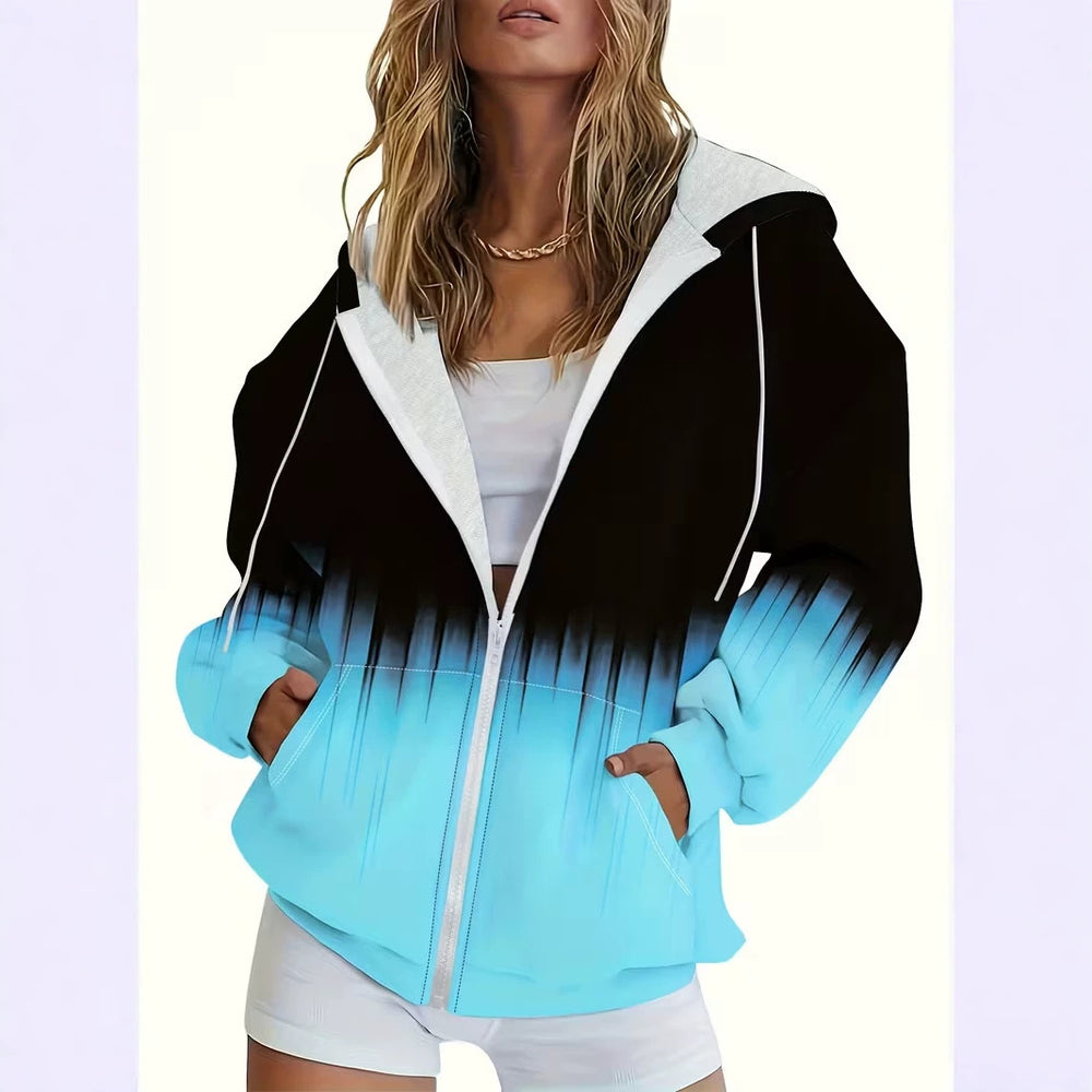hot-selling plus-size women's zip-up hoodie, new casual long-sleeve hooded sweatshirt jacket, dropshipping available
