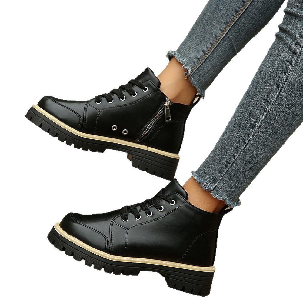Exportplus sizenew arrival side zipper martin short boots women's tie backthick sole british style workwear boots trendy women's boots wholesale