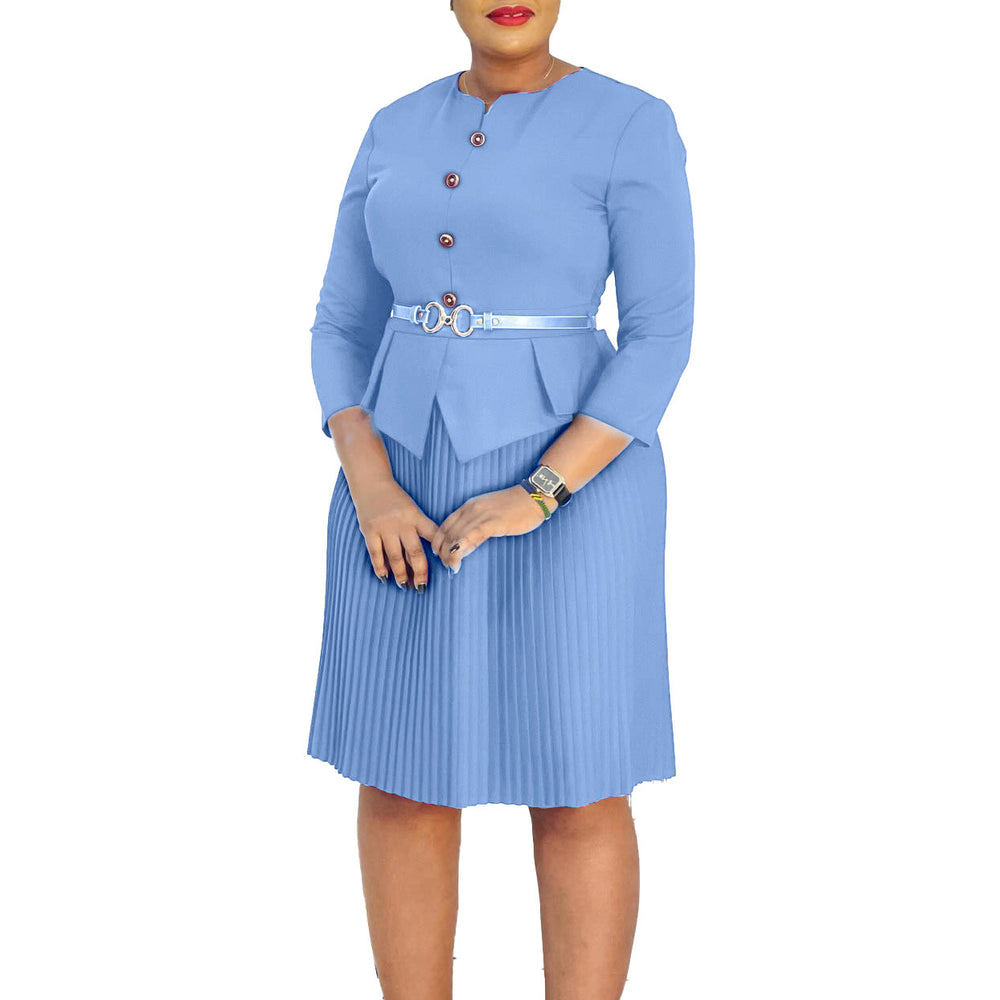 D595 in-stock european and american women's clothing cross-border  new style three-quarter sleeve fashionable elegant pleated export dress