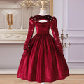 Girls' (tall) dress, pearl-embellished hollow-out round neck puff sleeve high-waisted dress