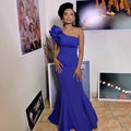 e-commerce solid color asymmetrical bust-enhancing dress, european and american/african women's sexy cocktail party evening gown
