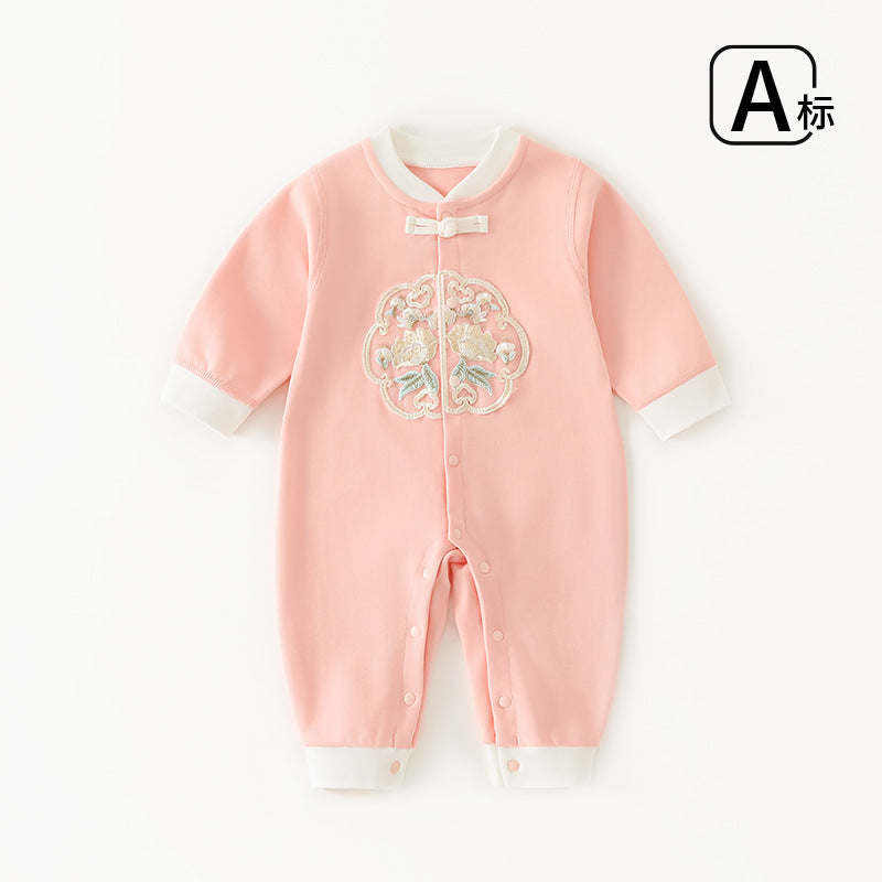 Baby fall and winter cotton chinese style chinese style one-piece khaki newborn baby crawling clothes outing clothes bag butt clothes
