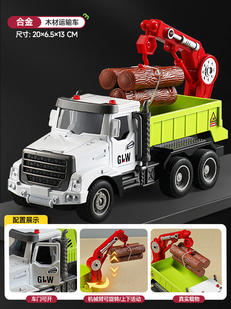 Kids' construction engineering toys - alloy dump truck, mixer truck, crane, excavator, log loader, and transporter - ages 3-6