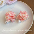 Pink mesh flower exaggerated earrings super fairy style dopamine earrings new trendy popular earrings niche women