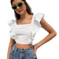 european and american style new backless tie-up ruffle sleeve fresh sweet square neck t-shirt tank top sleeveless top