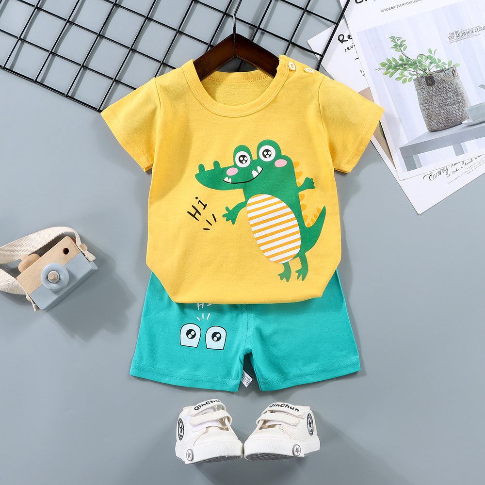 Kids' short-sleeve set: 100% cotton boys' t-shirt & baby summer outfit - girls' shorts, infant clothing, wholesale summer apparel